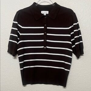 Free Assembly Women’s Size Medium Brown & White Striped Short Sleeve Sweater